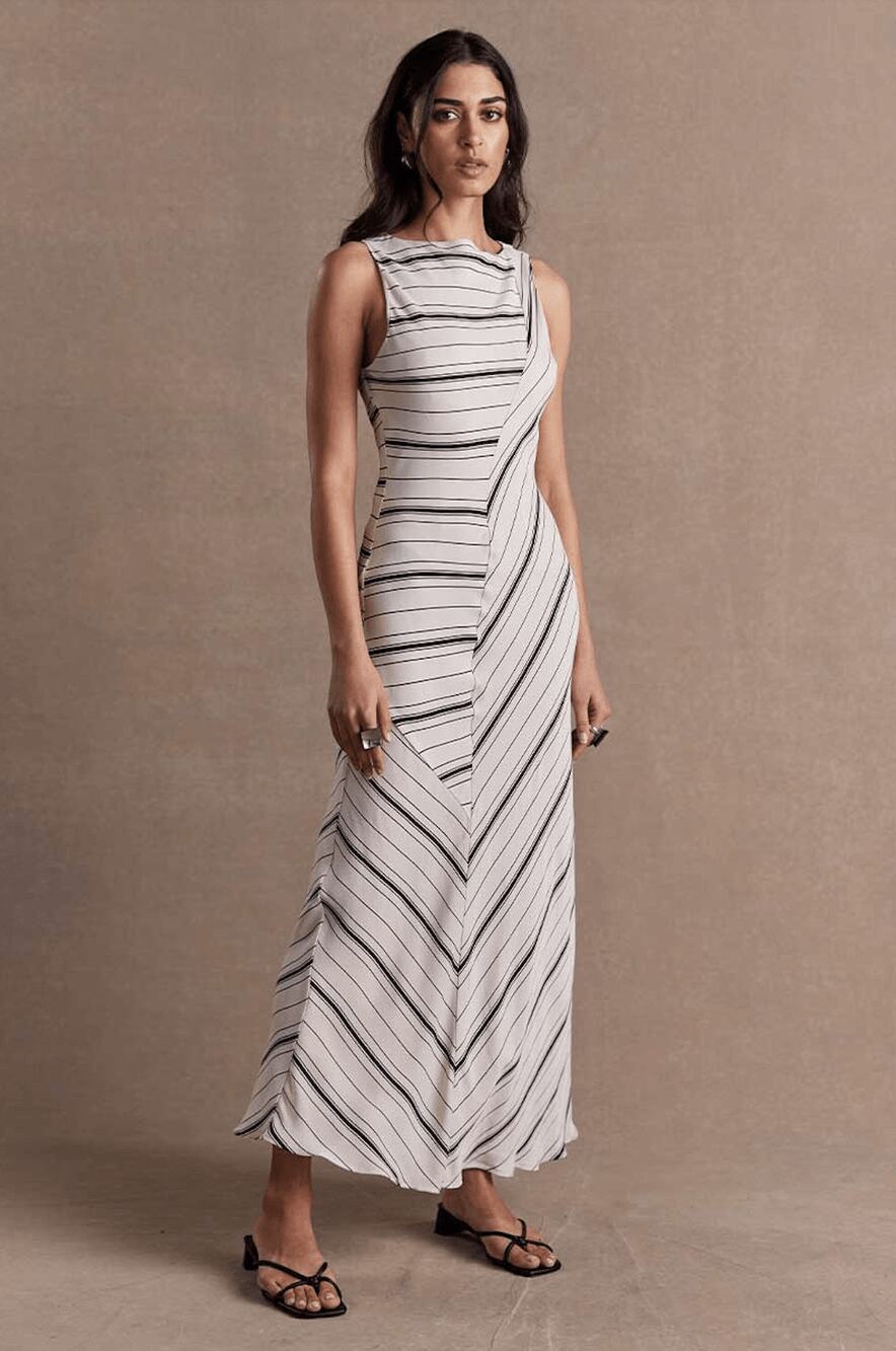 SOVERE Anthropologie Elemental Midi Dress Ecru Black Old Money Minimalist NWT XS